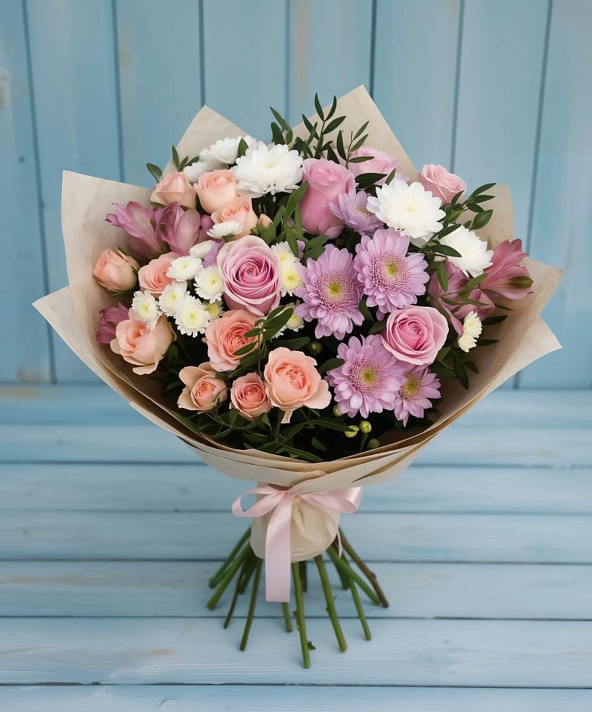 Букет цветов из: Хризантемы, Розы и Альстромерии в Лорисе