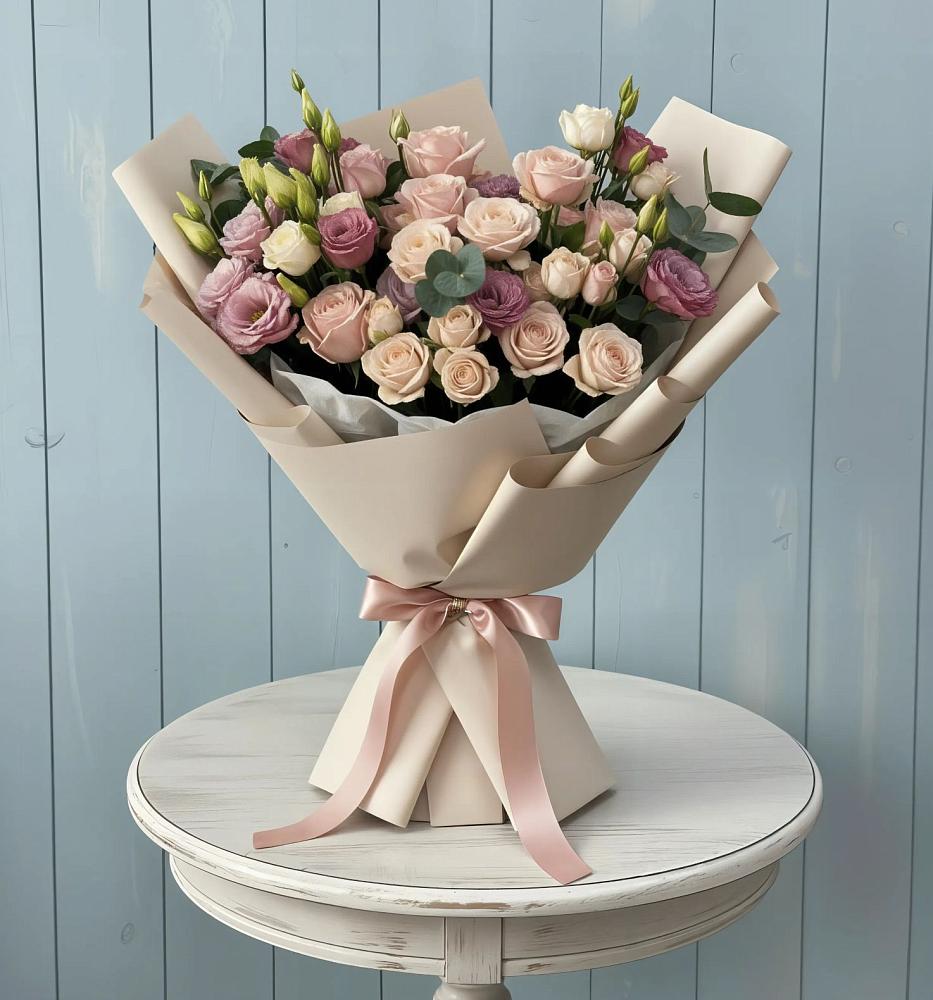 Букет цветов из: Розы и Лизиантусы в Лорисе