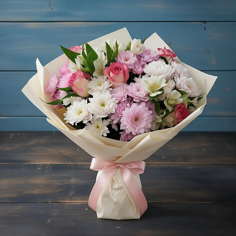 Букет цветов из: Хризантемы, Альстромерии и Розы в Лорисе